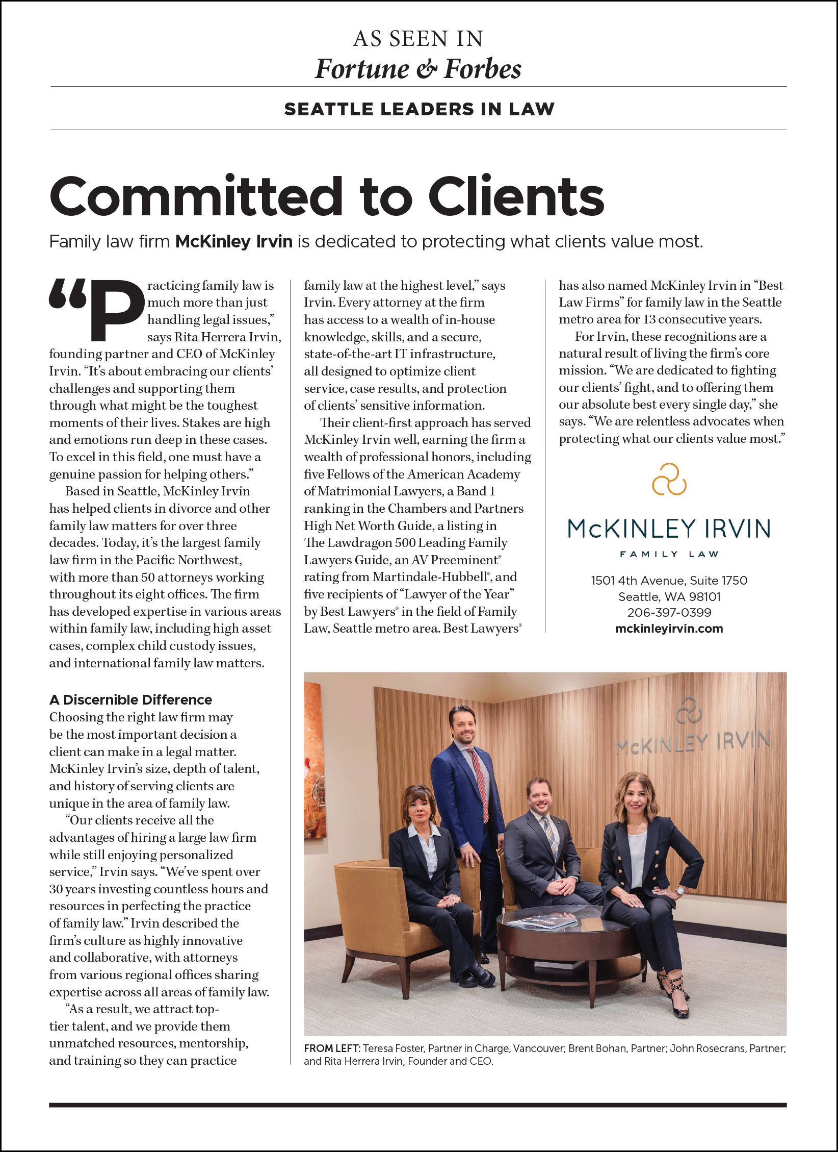 "Committed to Clients" McKinley Irvin Featured in Forbes